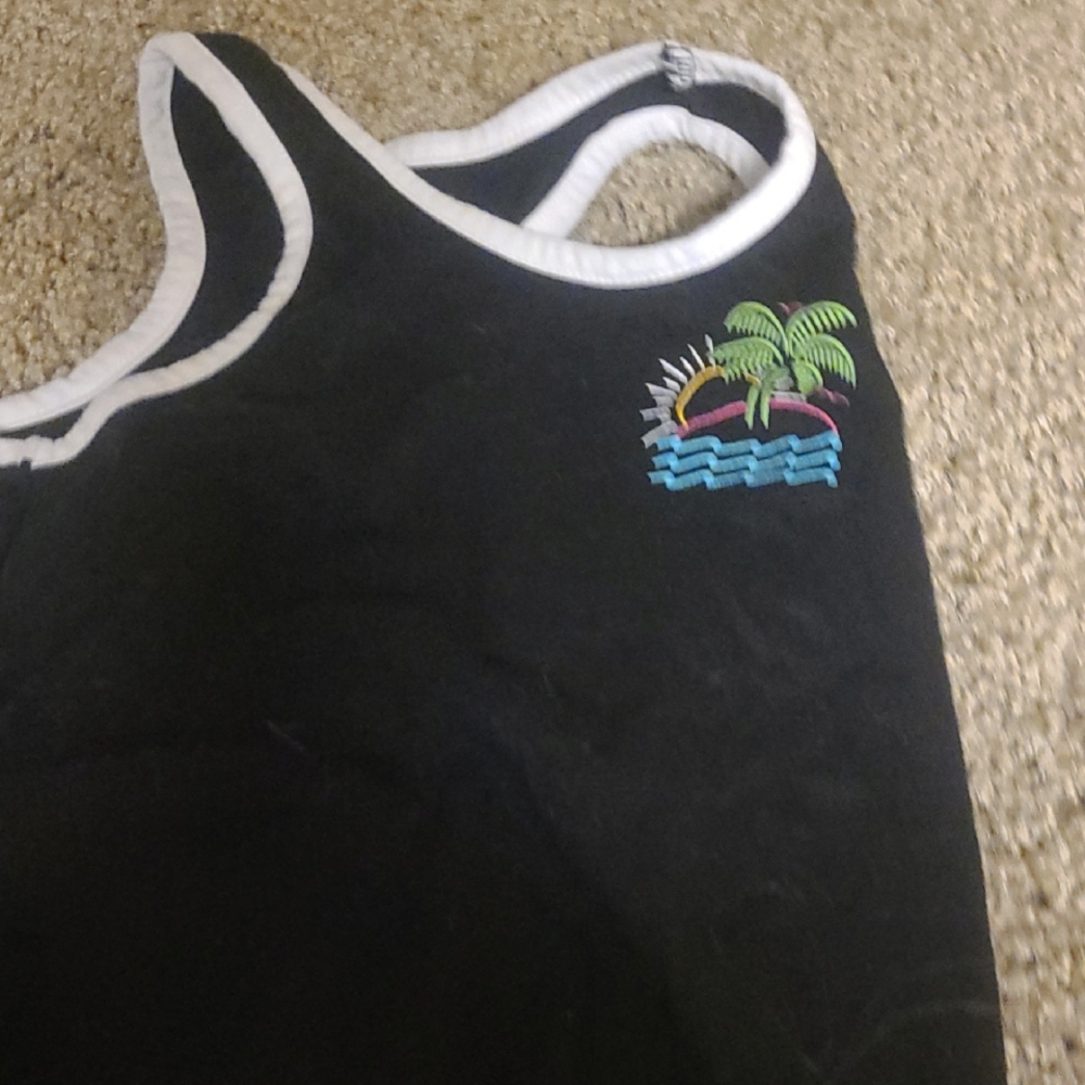 one 5 one Black and Green Bodysuit with Tropical Design
